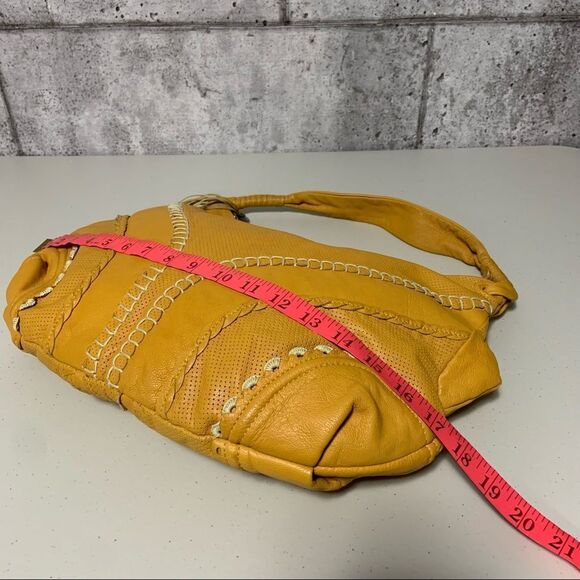 Via Spiga Leather Mustard Perforated Hobo Bag with Crochet details - Picture 12 of 16